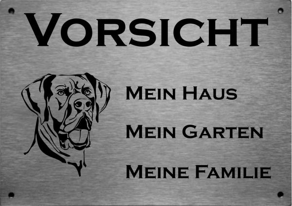 Edelstahl Warnschild Deutsche Dogge VORSICHT Mein Haus mein Garten meine Familie